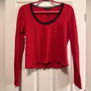 NWT dELiA*s Red Long Sleeve Top with Black Lace Trim